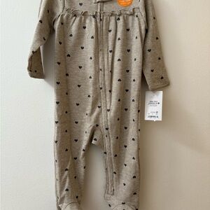 Cozy Tan Heart Print Kids One Piece